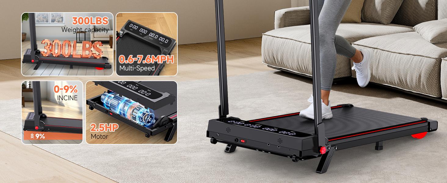 Walking Pad Treadmill for Home Small, 3-in-1 Walking Pad with Handle Bar, 9% Incline Under Desk Treadmill with 300lbs Capacity