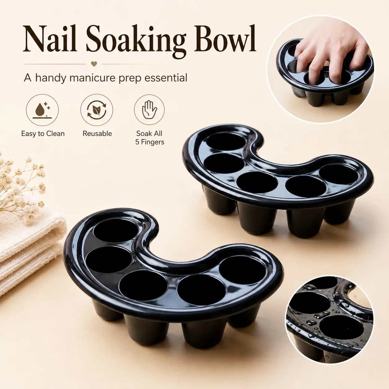 5-Finger Nail Soaking Bowl, Reusable Portable Manicure Soak Tray, Cuticle Softening, Nail Art Prep, DIY Home & Salon Use