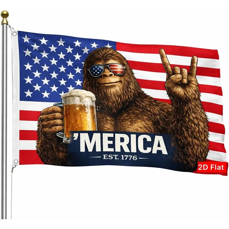 2D Flat Banner 1pc, Big Foot Flag 'independence 1776', Fun Patriotic Flag, Blue, Indoor Outdoor, No Power Needed