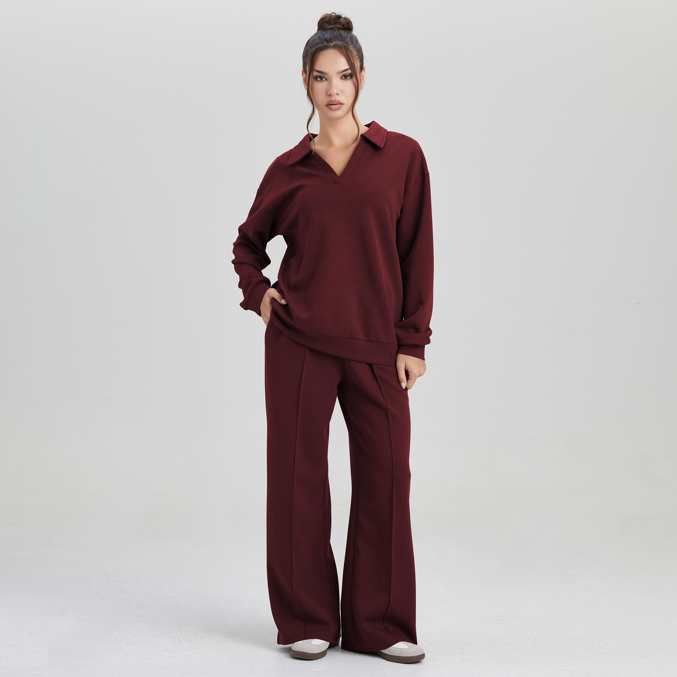 Women's Minimalist Solid Color Split-Neck Sweatshirt, Simple Style Loose Long Sleeve Top, Lady Casual Comfort Outfit Women's Minimalist Solid Color Split-Neck Sweatshirt, Simple Style Loose Long Sleeve Top, Lady Casual Comfort Outfit