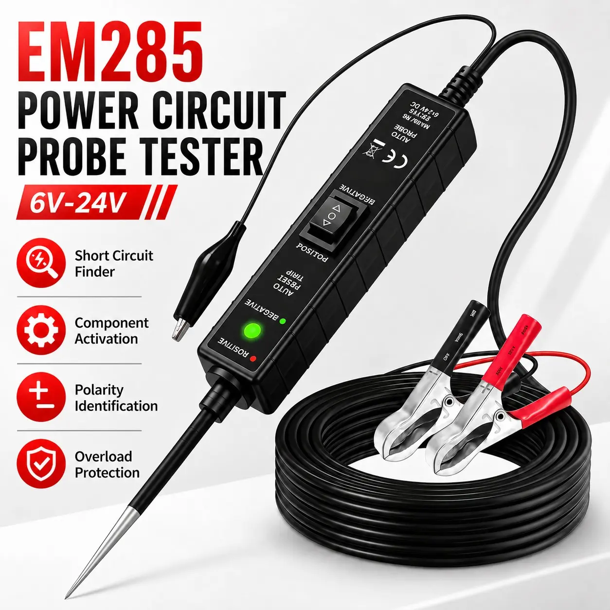 Professional Em285 Auto Circuit Tester 6-24v, Power Probe Diagnostic Tool, Voltage Test Light, Short Circuit Detector for Vehicle Repair