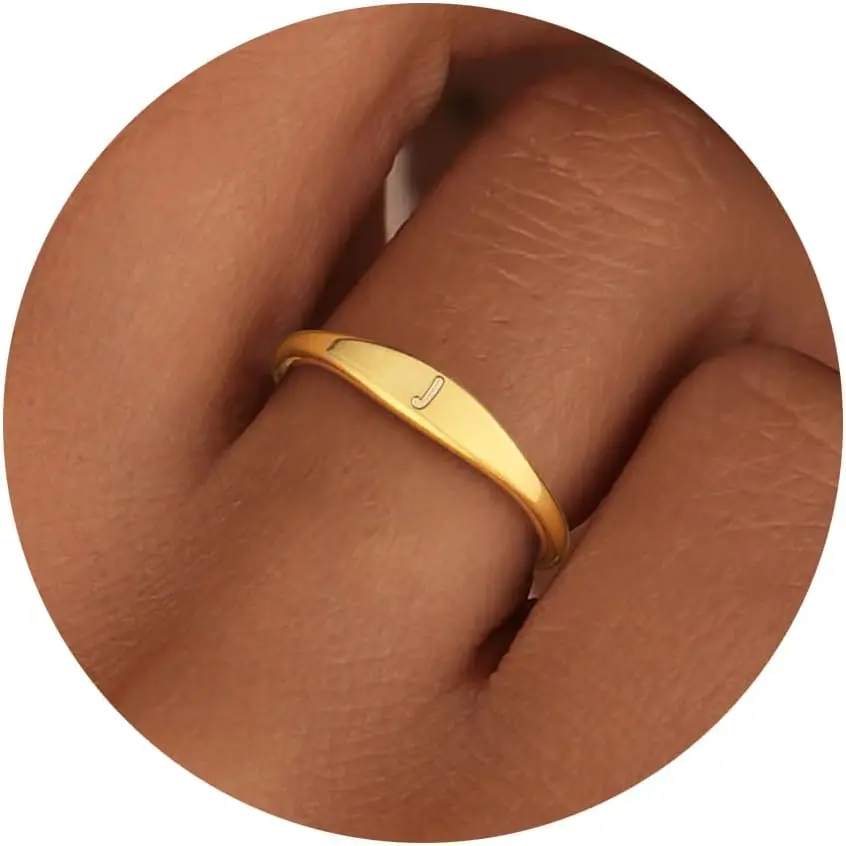 Women's 14 Karat Gold Filled Non Tarnish Rings - Dainty Fashion Engagement Ring, Stackable Initial Signet Letter Pinky/Thumb Bands, Waterproof Custom Jewelry Gifts, Non Tarnish Jewelry, Sizes 6-10, Dainty Engagement Ring
