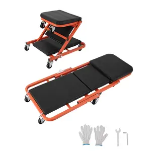 2-In-1 Foldable Garage Creeper Shop Seat,36" z-Creeper Seats on Wheels, 330 LBS Capacity Automotive Mechanic Repair Under Car Rolling Creeper Seat with 6 Swivel Casters, Black+Orange/Black