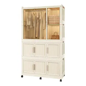36.22*17.72*62.20 Inch PP ABS Modular Portable Wardrobe Closet Magnetic Doors Hanging Rod 8 Small Cubes 2 Large Compartments Max 145 LBS Top Load Customizable Layout Fast Assembly Foldable Storage Armoire for Bedroom Dorm Rental Home