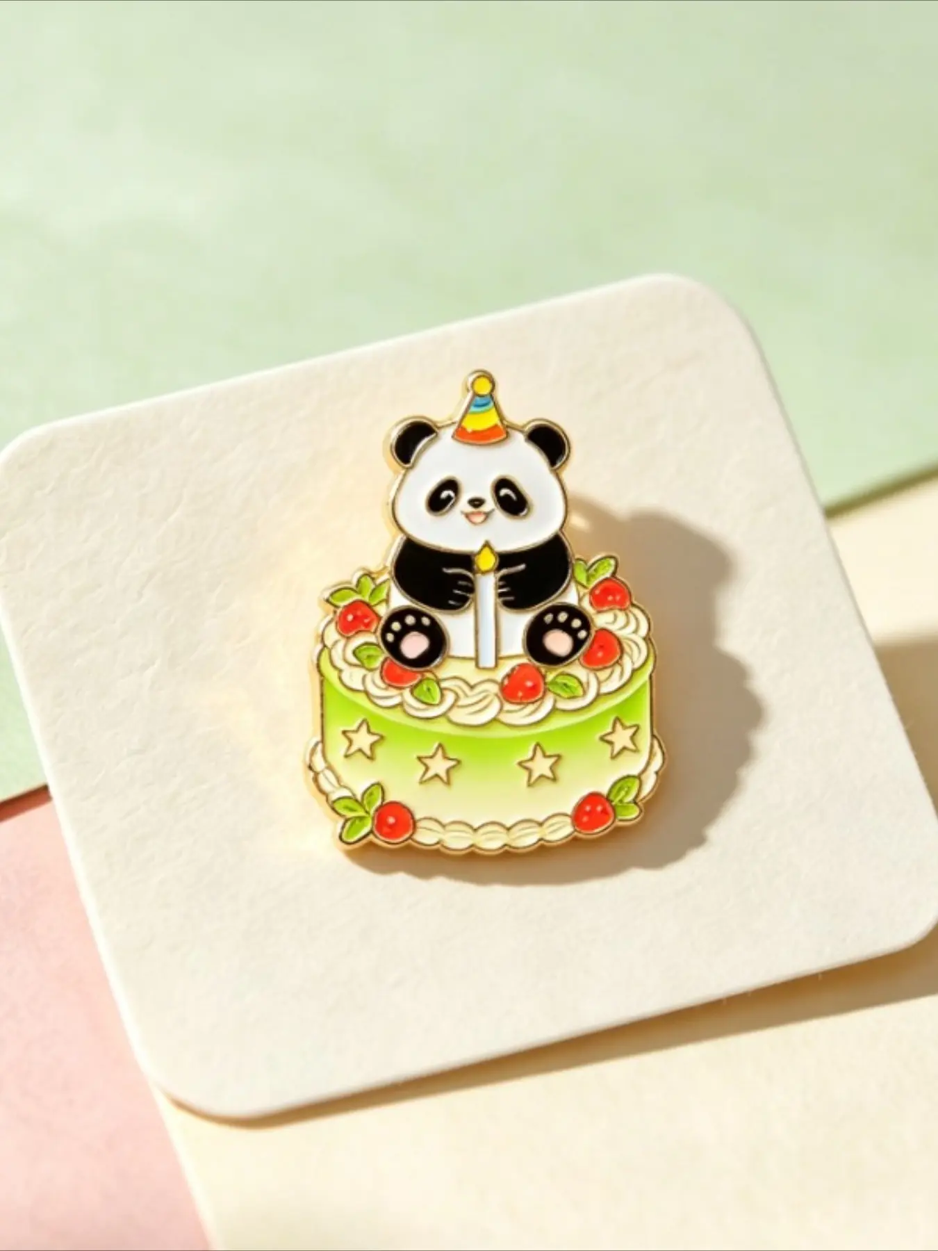 Cute Birthday Panda Cake Enamel Pin, Party Hat Panda With Candle Strawberry Star Cake Lapel Badge, Cartoon Animal Party Brooch for Jacket Backpack, Happy Birthday Accessory Gift