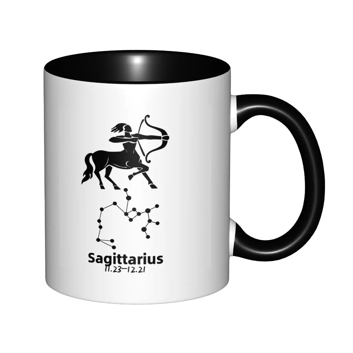 11oz Classic Printed Curved Cylinder Ceramic Sagittarius Zodiac Mug - Minimalist Black White Centaur Archer Constellation Graphic, Nov 23-Dec 21, Fade-Proof Print, Smooth Finish, Birthday Gift for Astrology Lovers, Aesthetic Coffee Cups, Zodiac Mugs