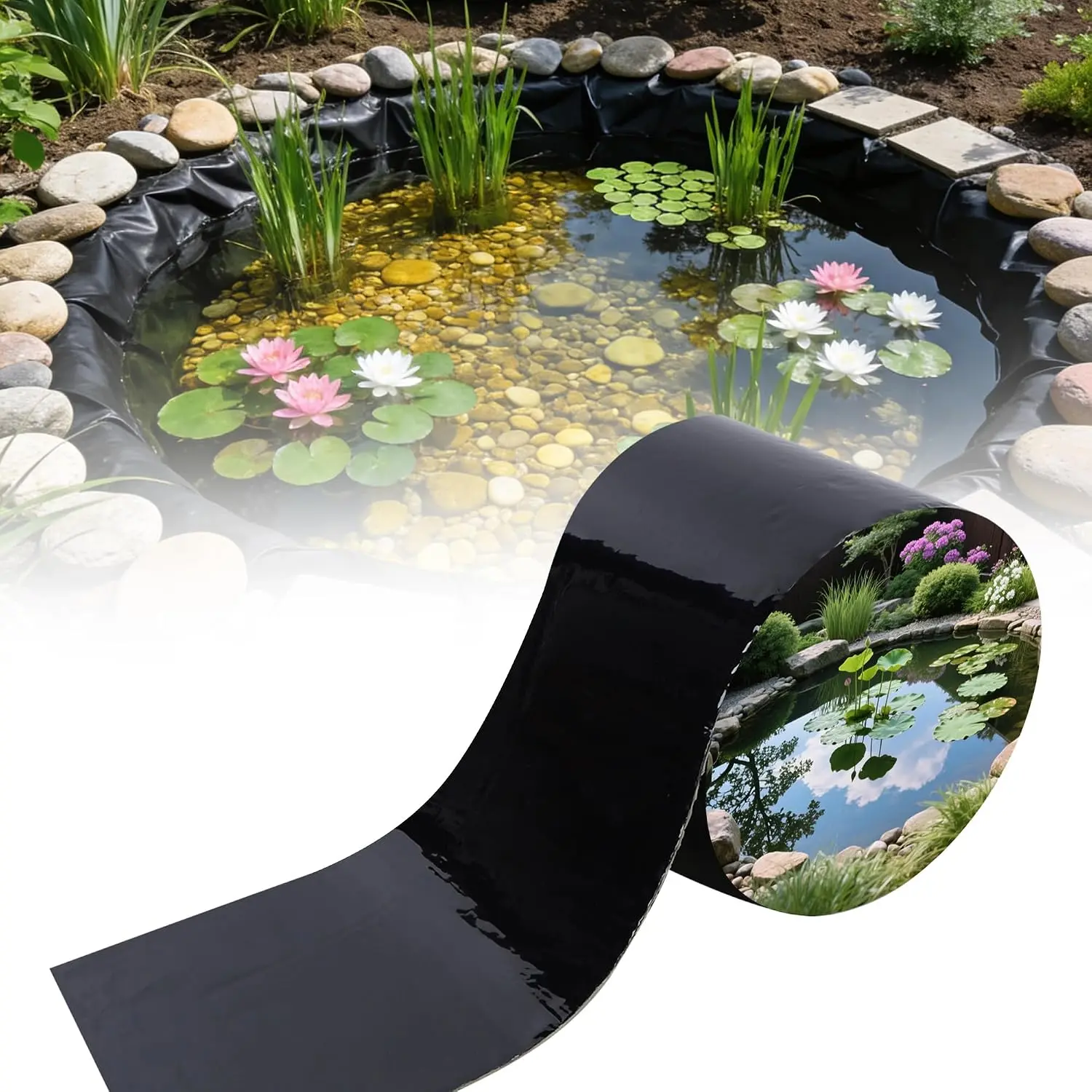 Pond Liner Seam Tape, 10 ft x 4 in Pond Liner Repair Kit Butyl Rubber for EPDM HDPE Outdoor Ponds Patch Single Sided Tape Leak Seal for Pond Underlayment