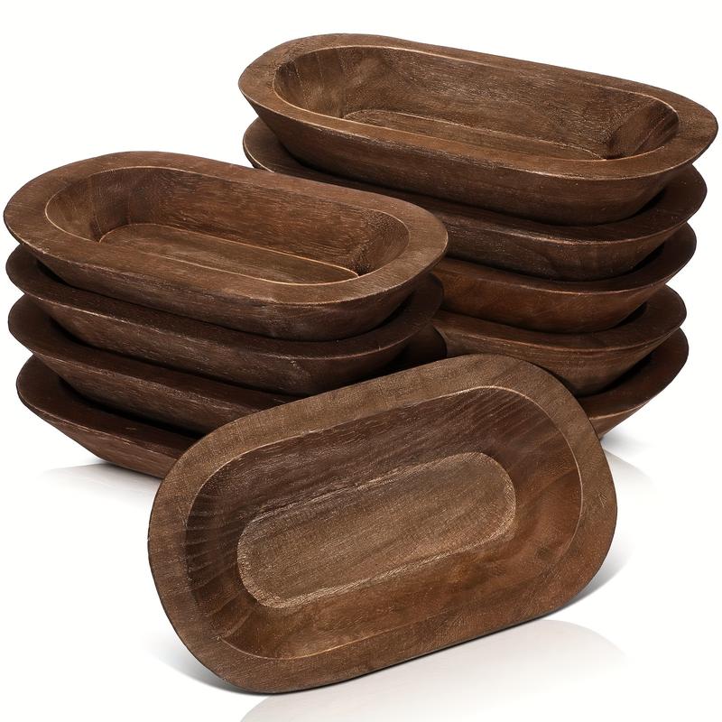 10 Pack Wooden Dough Bowls Bulk Rustic Dough Bowls Hand Carved Wood Bowl Dining Room Paulownia Bowls For DIY Home Crafts Making Farmhouse Fruits Supplies Decoration