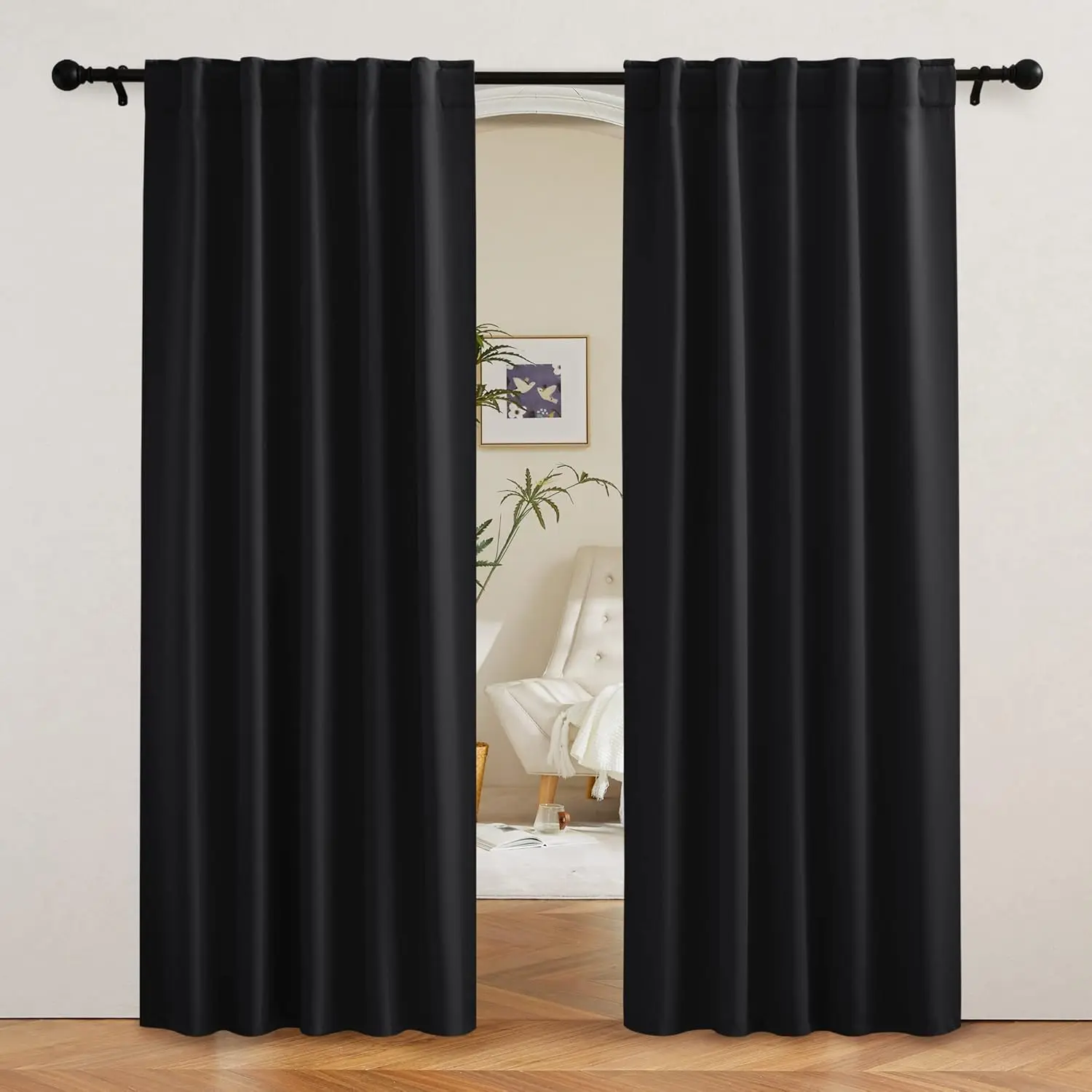 Blackout Curtains 80 inches Long Thermal Insulating Large Window Curtains for Living Room Bedroom Dining Home Office Backdrop, Black, W 42 x L 80 per Panel, 2 Panels