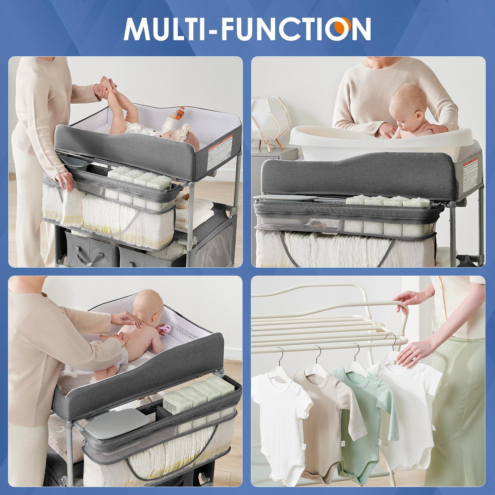 Portable Changing Table  Foldable Dresser Station For Waterproof Diaper Pad Topper Mobile Organizer Darkgrey