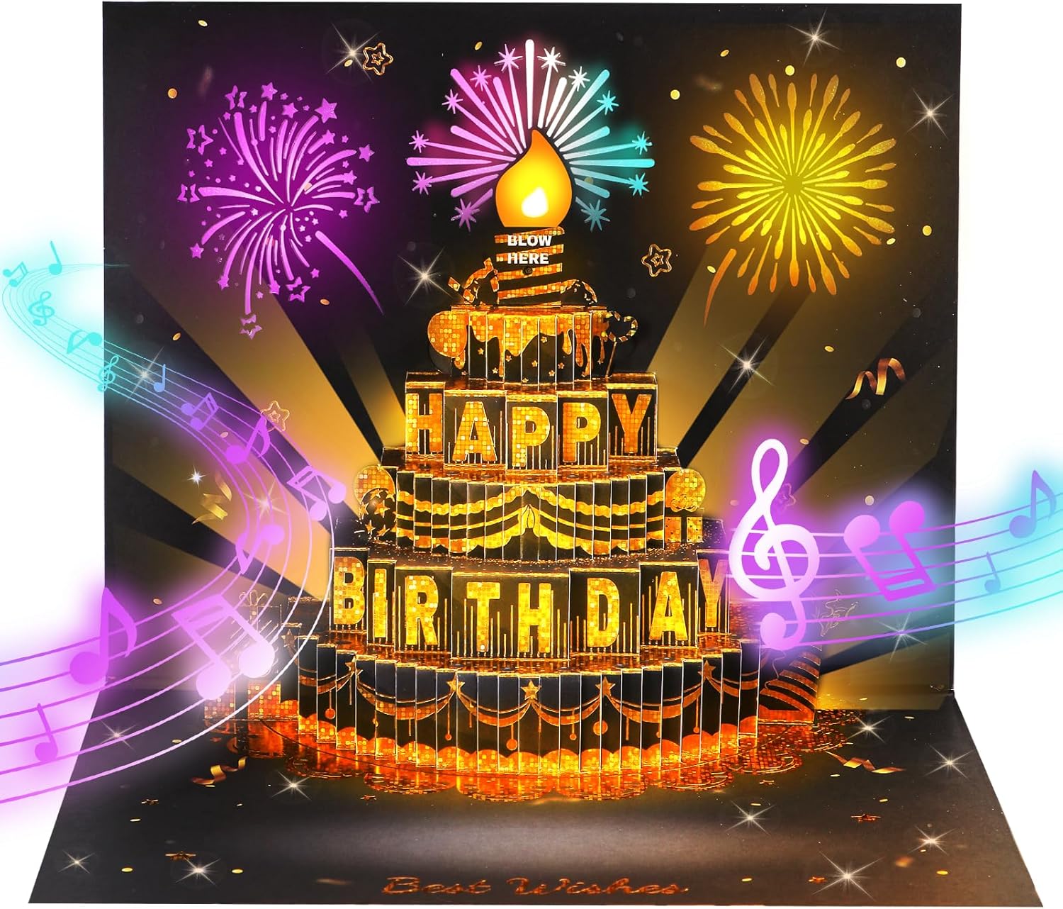 Birthday Card, 3D Pop Up Birthday Card with Music and Light and Interactive Blowable Candle, Happy Birthday Gift Card for  Boys Girls Son Daughter
