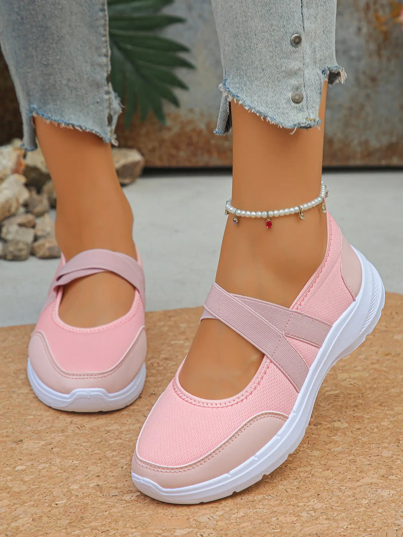 Spring Summer Mesh Cross Strap Mary Jane Shoes, Lightweight Thick Sole Anti-Slip Breathable, Comfortable Casual Footwear for Women