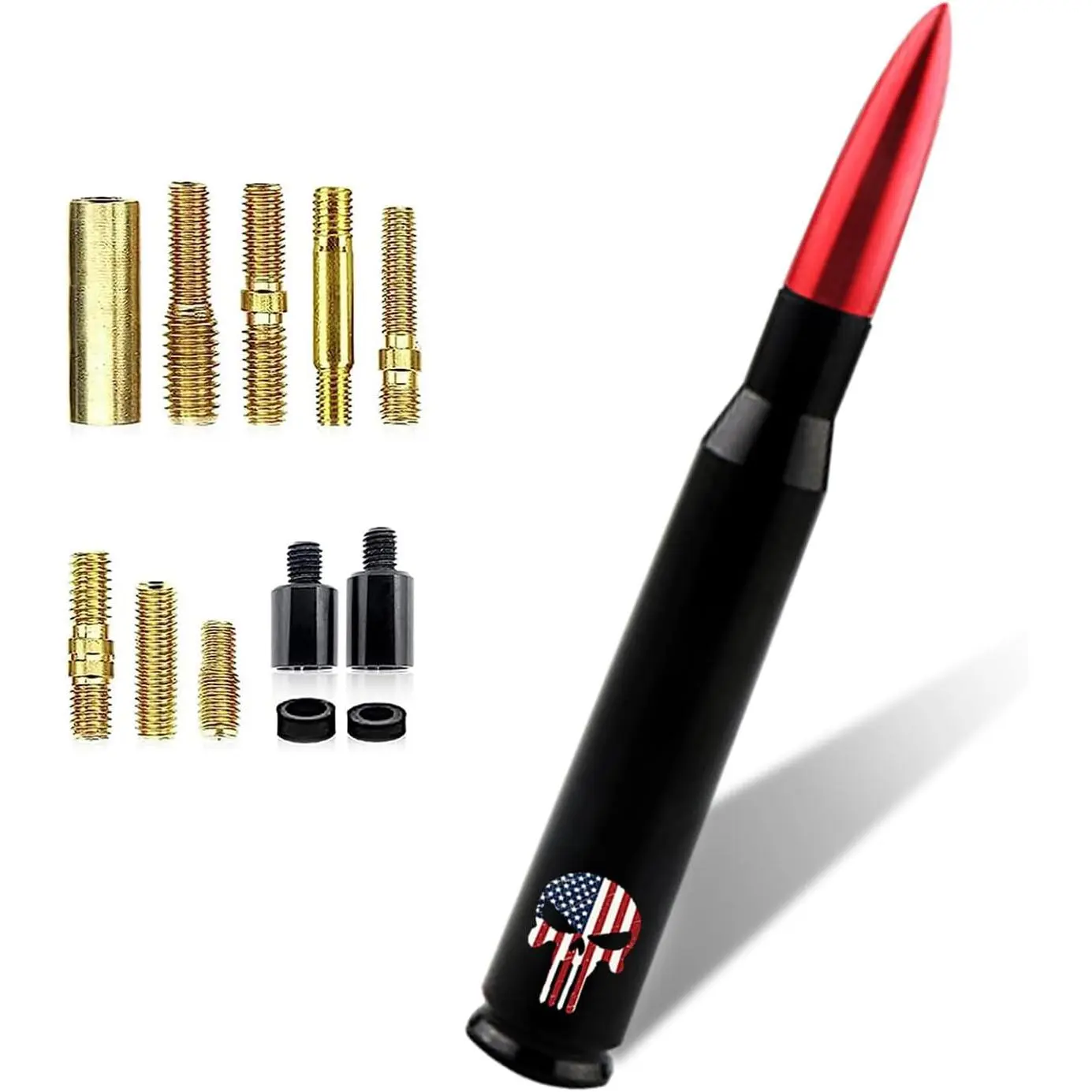 New Car Bullet Antenna, Skull American Flag Pattern Truck Bullet Antenna, Car Truck Exterior Decoration Accessories, for GM Chevy Silverado 1500 3500 HD Avalanche GMC Sierra 1500 3500 (Red)