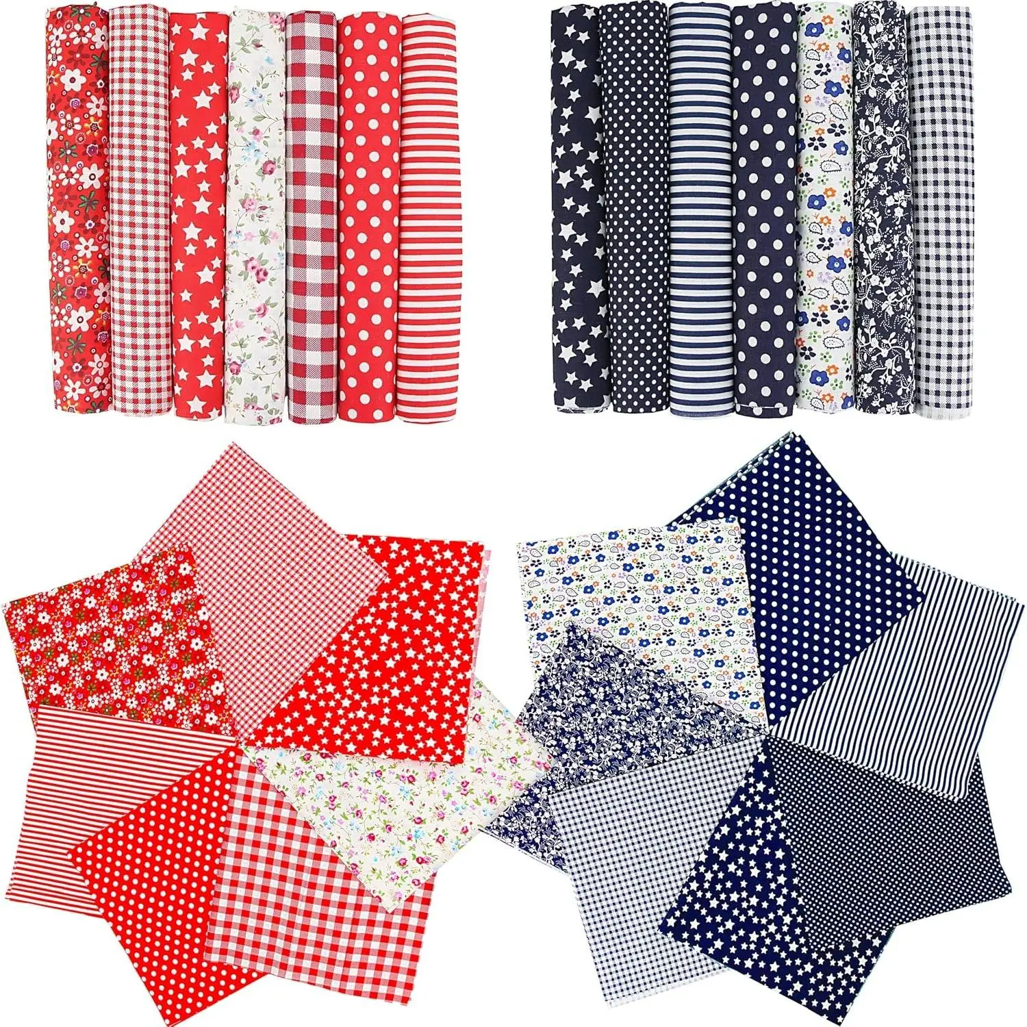 10”x10” Cotton Fabric Scraps Bundle Precut Fabric Squares for Quilting Sewing 14Pcs Crafts Assorted Pattern DIY Scrap Fabric for Patchwork Projects