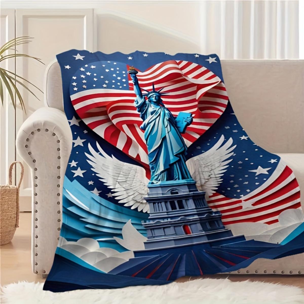 1pc Statue of Liberty Flannel Blanket - Vintage Patriotic Design with American Flag & Stars, All-Season Soft Warmth for Home, Camping, Travel - Multi-Use Sofa Throw, Nap Blanket, Gift for Family & Friends 1pc Statue of Liberty Flannel Blanket - Vintage Patriotic Design with American Flag & Stars, All-Season Soft Warmth for Home, Camping, Travel - Multi-Use Sofa Throw, Nap Blanket, Gift for Family & Friends