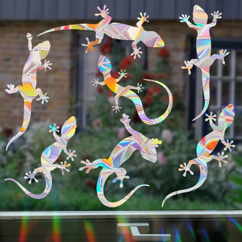 Gecko Window Stickers Rainbow Sun Catcher Lizard Decals, Contemporary PVC Static Cling Glass Decals, Bird Collision Prevention, Static Cling Removable Rainbow Maker Window Decor for Home, Glass, Room & Garden Windows