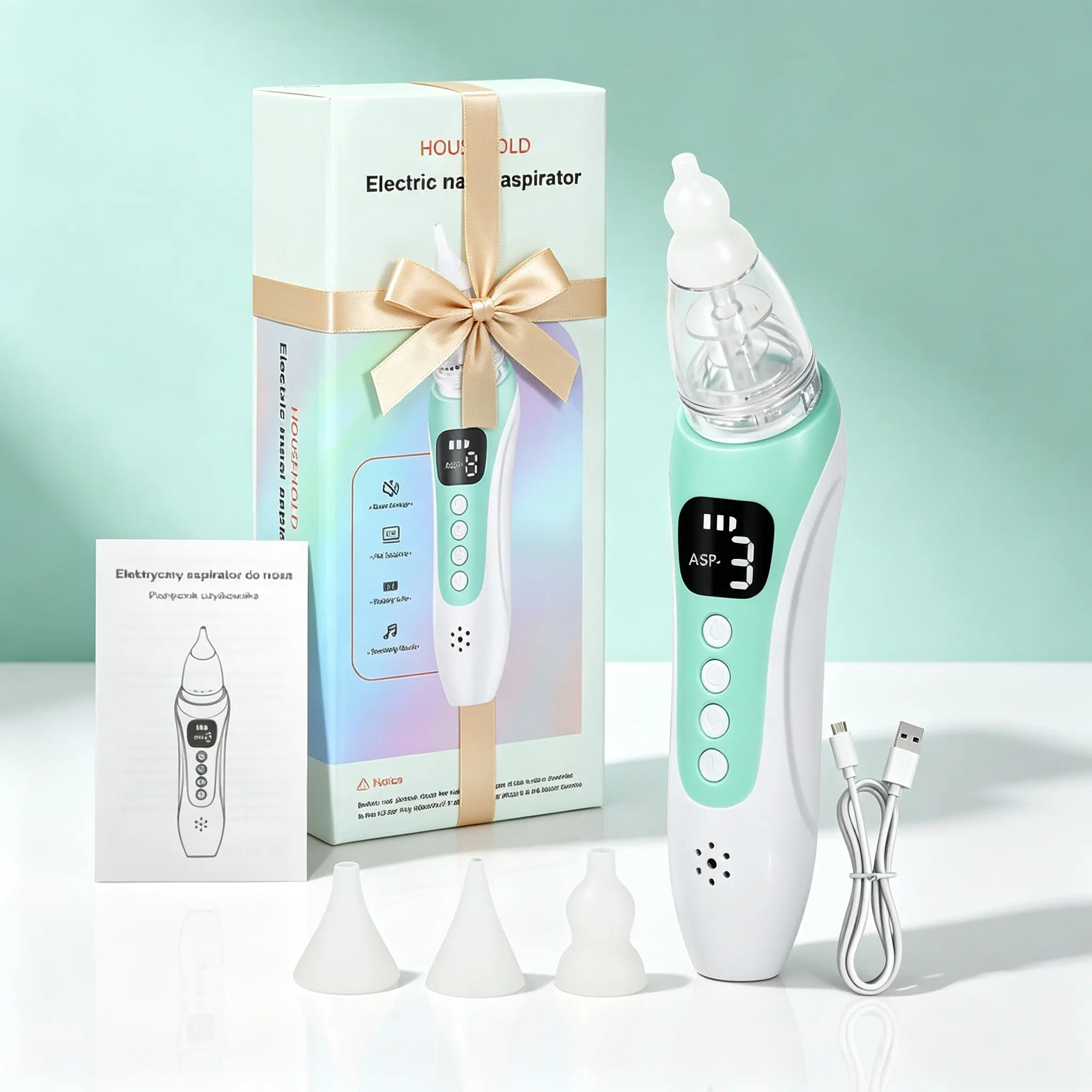 Electric Nasal Suction Device with Music Playback, Three Nozzles, USB Charging, Lithium Battery, Portable Household Use