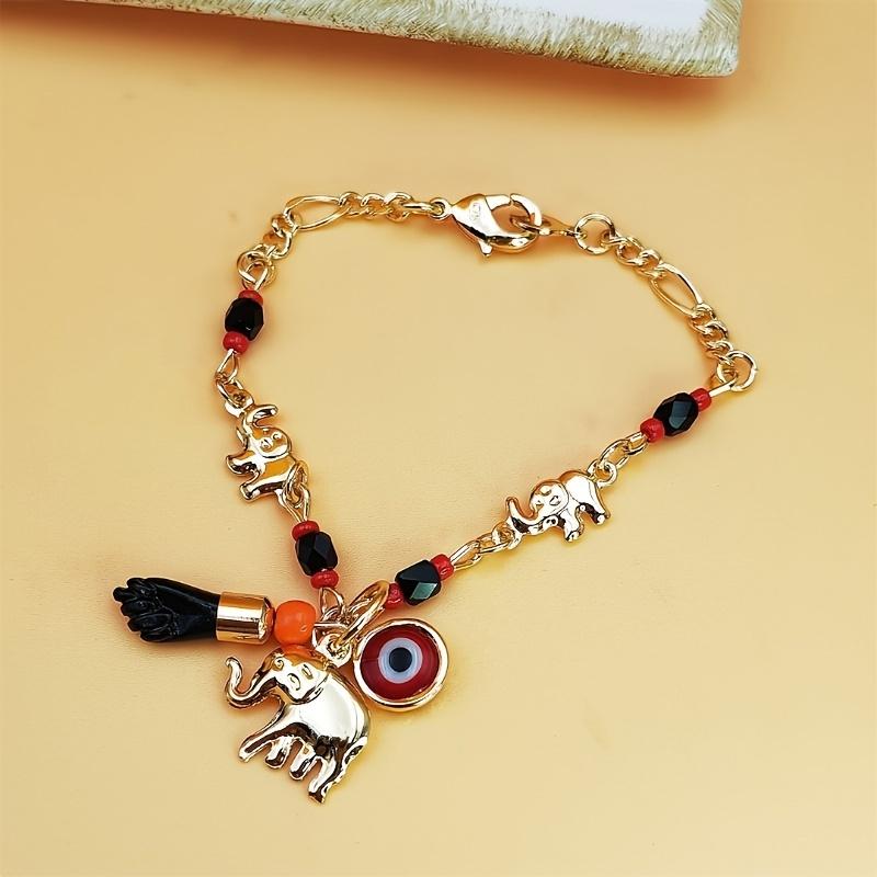 1pc Fashion Animal Charm Bracelet, Alloy Chain with Elephant and Evil Eye Pendants, Multi-Color Beaded Jewelry, Gift for Women