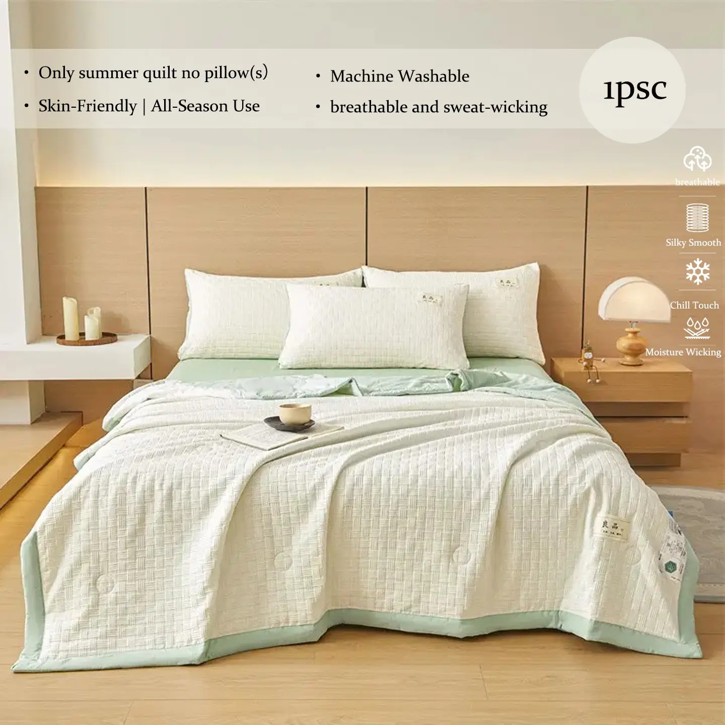 1pcs Waffle Soy Fiber Summer Quilt, Knitted Cotton Breathable Air Conditioning Blanket, Cloudy Fluffy Summer Bedspread, Single/double Size