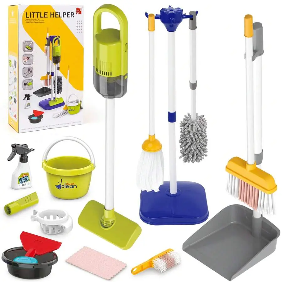 Unisex Kids Toys Pretend Play Cleaning Cart Kit, Educational Housekeeping Playset with Vacuum & Various Cleaning Tools, Durable ABS Plastic, Ideal for 3+ Years Learning & Role Play, Cleaning Kit