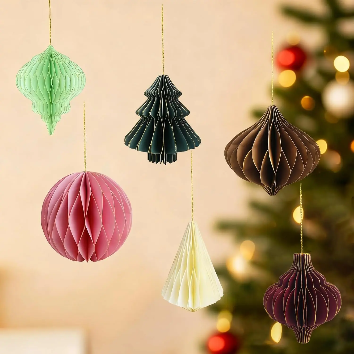 6 count  Mini Glitter  Paper  Ornaments, Christmas Tree Decorations, Mini  Paper Lanterns for Xmas Tree Decor,   Party,  Decor