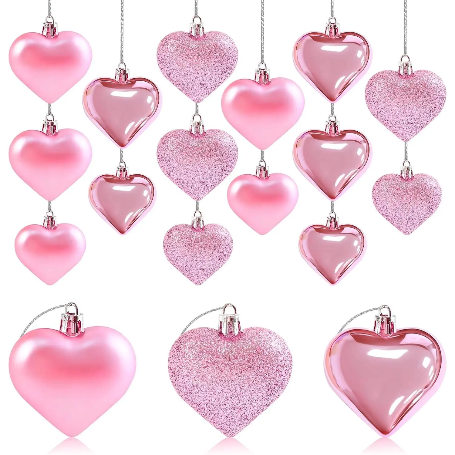 Valentines Heart Shaped Ornament Christmas Heart Baubles  Decor | 3 Different Finishes  Glitter Heart Ornaments Valentines Day Heart String Ornament for Mother's Day Anniversary Wedding