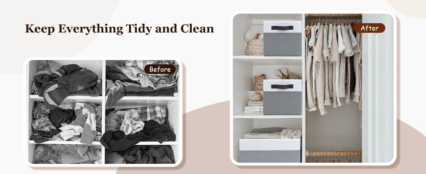 4 Pack Large Closet Storage Baskets Bins for Shelves| Fabric Closet Organizers and Storage with Handles Home Organization| Decorative Collapsible Baskets for Organizing Clothes Nursery 14"x10"