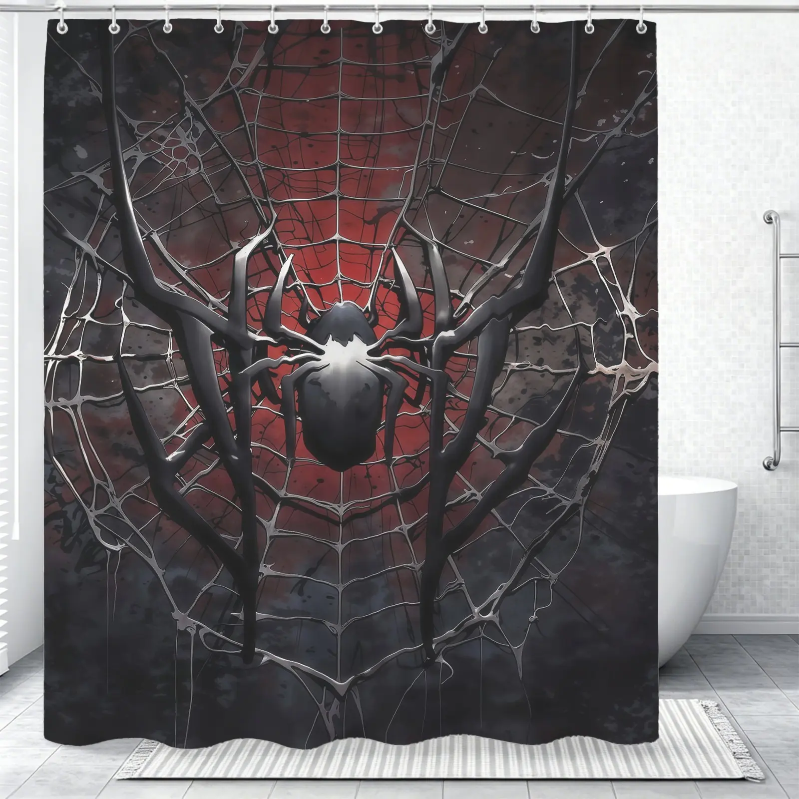 1 Spider Printed Shower Curtain, Made Of Waterproof And Soft Fabric, Suitable For Personalized Decoration In Dormitories And Bathrooms