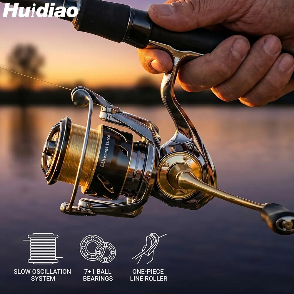 Huidiao Waterproof Lure Spinning Reel 1000-4000 Slow Oscillation System 7+1 Double Shielded Bearings 5.2:1 Smooth Casting Fishing Reel One-piece Line Roller 10kg Max Drag for Bass Trout Perch Fishing