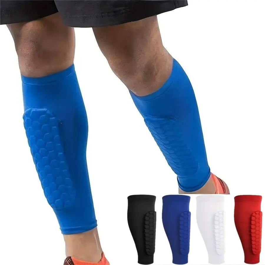 2pcs Unisex Football Shin Compression Sleeves with Honeycomb Pad, Anti-Slip Leg Guards, Football Accessories, Soccer Gear for Baseball, Soccer, Basketball, Boxing, Taekwondo, Mountain Biking