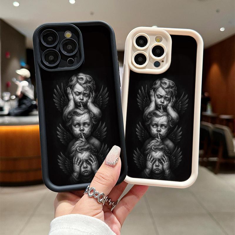 Phone case: Black And White Cherub Trio Pattern Black Sky Eye Ladder Phone Case. It Features A Precise Cutout Design for Full Protection Of Your Phone. for iPhone 17 E Air Pro ProMax iPhone16 15 14 Plus 13 12 Mini 11 X XS XR