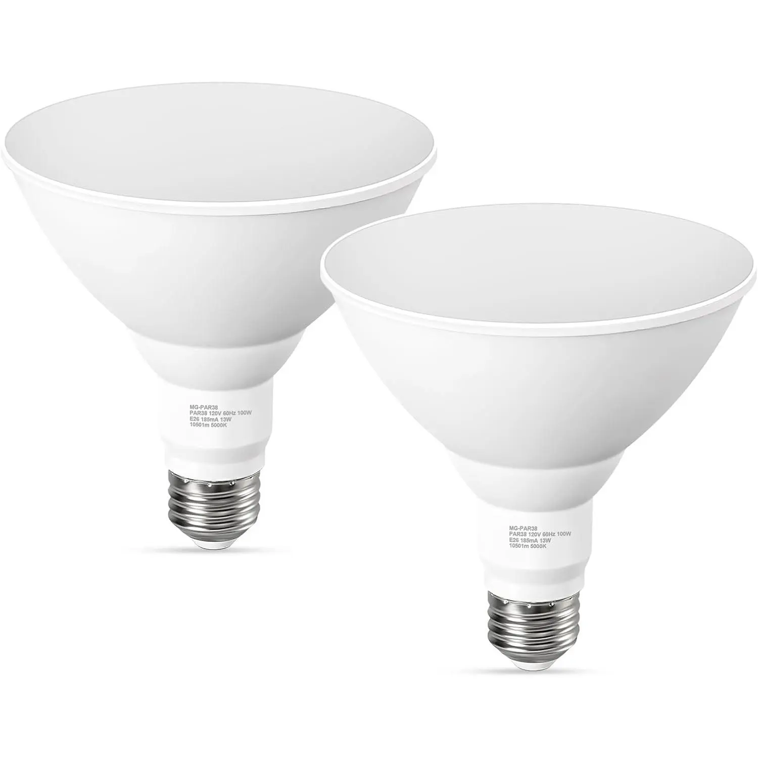 LED Flood Light Bulbs, PAR38 Outdoor Flood Light Bulb 5000K,13W 100W Equivalent, Daylight White LED Floodlight Dimmable, Waterproof for Porch Yard Garage, E26 Base, 15,000 Hrs, 2 Pack