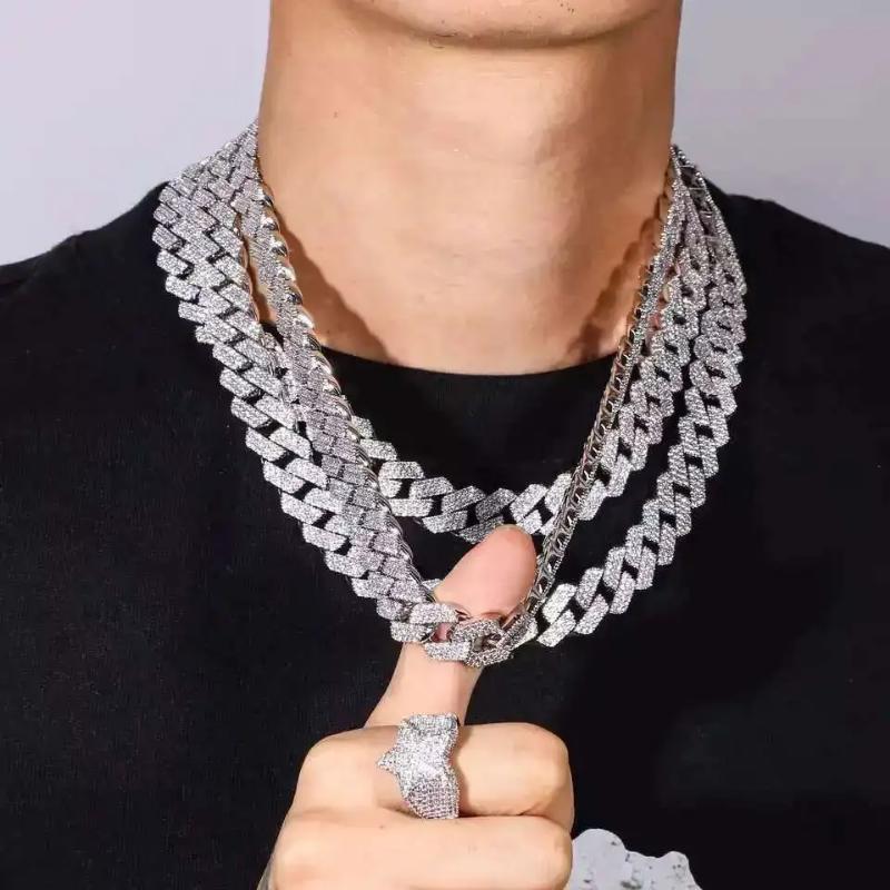 JH Perfect Jewelry Moissanite Diamond Iced Out Chain 925 Sliver Hip Hop Rapper Cuban Link Necklace