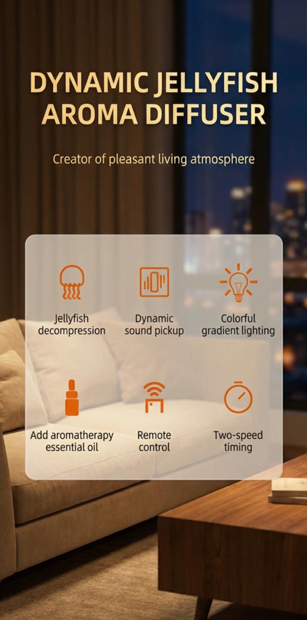 Dynamic Jellyfish Aroma Diffuser 250ML with 7-Color Lights Remote & Touch Control Ultrasonic Aromatherapy for Home Bedroom Office Hotel Sound-Reactive Dancing Mist Dual Control 4H/8H Timer Family-Safe Leak-Resistant