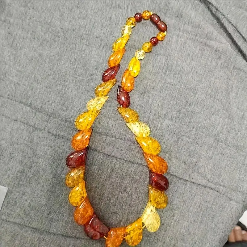 Natural Amber Necklace - Genuine Amber Jewelry, Smooth Round Beads & Non-Magnetic Durable Chain, Bohemian Style Unisex Pendant Necklace, Warm Brown, Orange, Yellow, Red, Clear Color - Birthday, Valentine'S Day, St. Patrick'S Day Gift