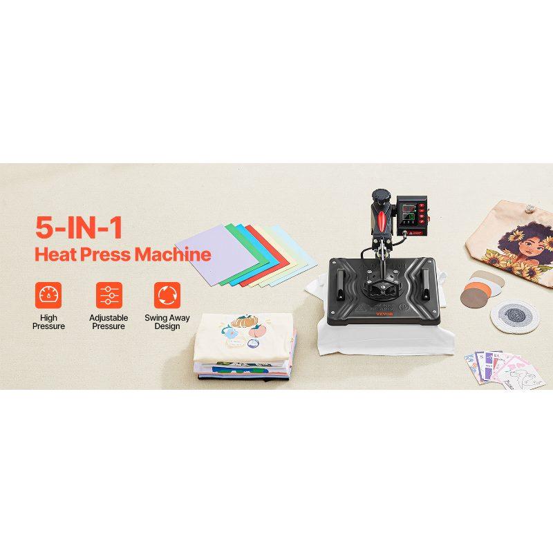VEVOR Heat Press, 5 in 1 Heat Press 12x15 Machine Machine, Digital Precise Temperature Control, Clamshell Sublimation Transfer Printer Fast Heat-up, Vinyl Heat Press for Mug Cup T-Shirt Plate, 900W