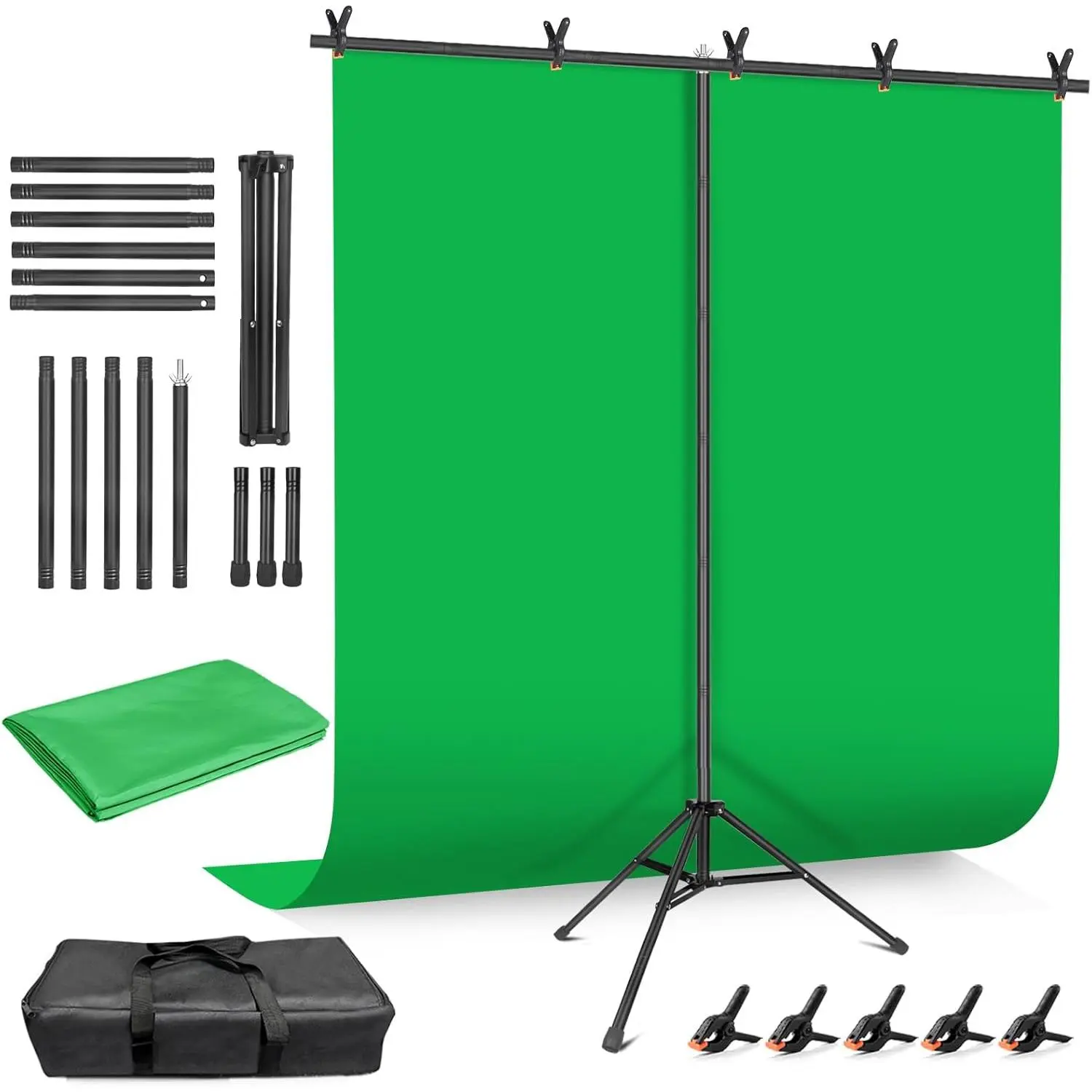 Portable Green Screen Kit, 8x7.5ft Chromakey Fabric Backdrop with T-Stand and Clamps - Photography Accessories for Streaming, Gaming, Video