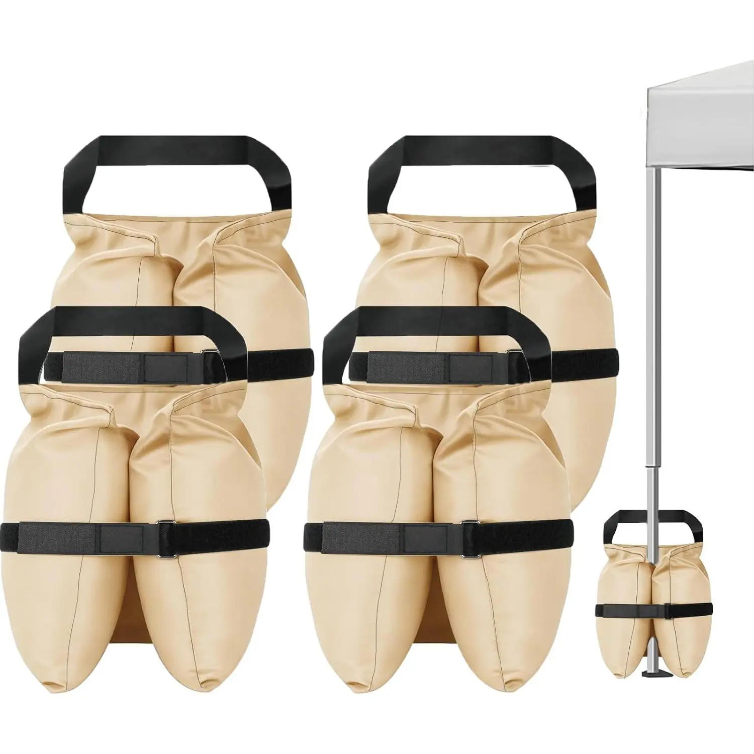 140 LBS Canopy Weights Sand Bags Set of 4, Heavy Duty 420D Oxford Tent Weights, Three-Compartment Sand Bags for Canopy Legs, Pop Up Canopy, Beach Umbrella, Gazebo (Beige)