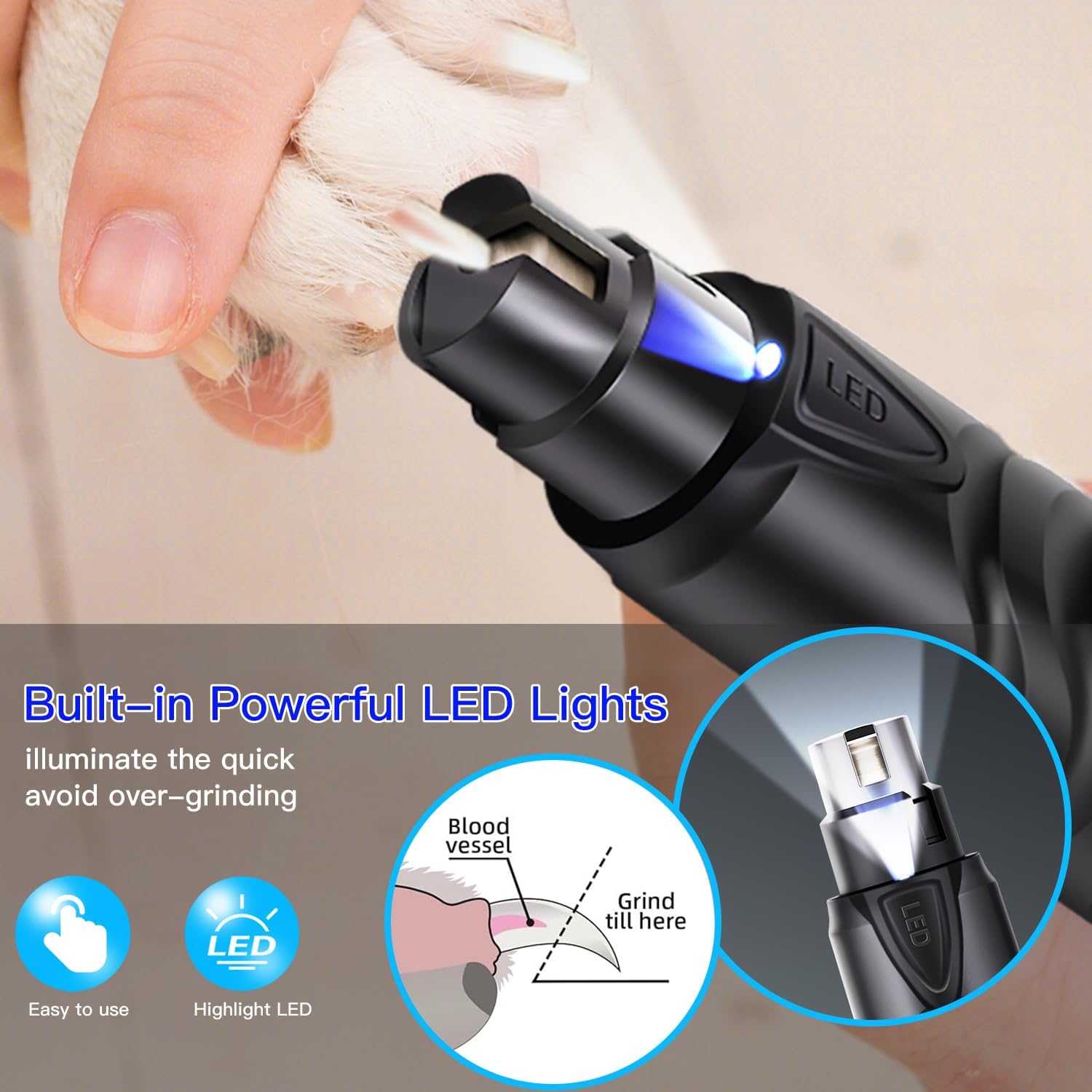 Pet Electric Nail Grinder, 1 Box Pet Nail Trimmer with LED Light, 2-Speed Ultra-silent Pet Nail Clipper Set, Professional Pet Grooming Tool, Christmas Gift