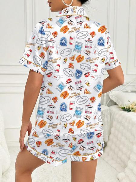 Women's Stars Hollow Gilmore Girls Comfortable Loungewear Sleepwear Set, Two-Piece Short Sleeve Top & Elastic Pants, All Seasons Fitted Nightgown Gift