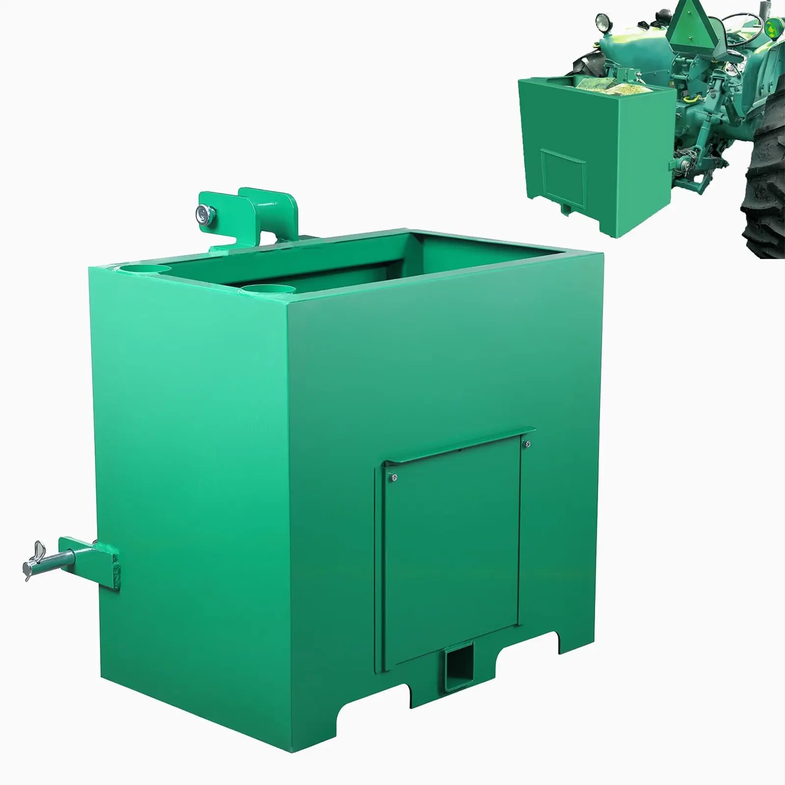 GARVEE Ballast Box for Tractors, 800LB Capacity, 5 cu.ft 3 Point Hitch Weight Box w/Sliding Access Door & 2" Hitch Receiver, Large Volume Steel Loader Attachment Fits Category 0/1 Loaders, Green