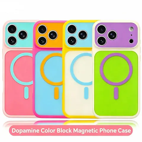 Magnetic Suction Protective Phone Case for iPhone 14-17 Pro Max, #SummerFinds Dopamine Contrast Color Newly Upgraded Cover, Full Lens Cover, Anti-Paint Peeling Mobile Phone Accessory, Smartphone Accessories