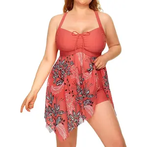 Daci Plus Size Two Piece Swim Dress with Boyshorts for Women Mesh Swimsuits Flowy Bathing Suits