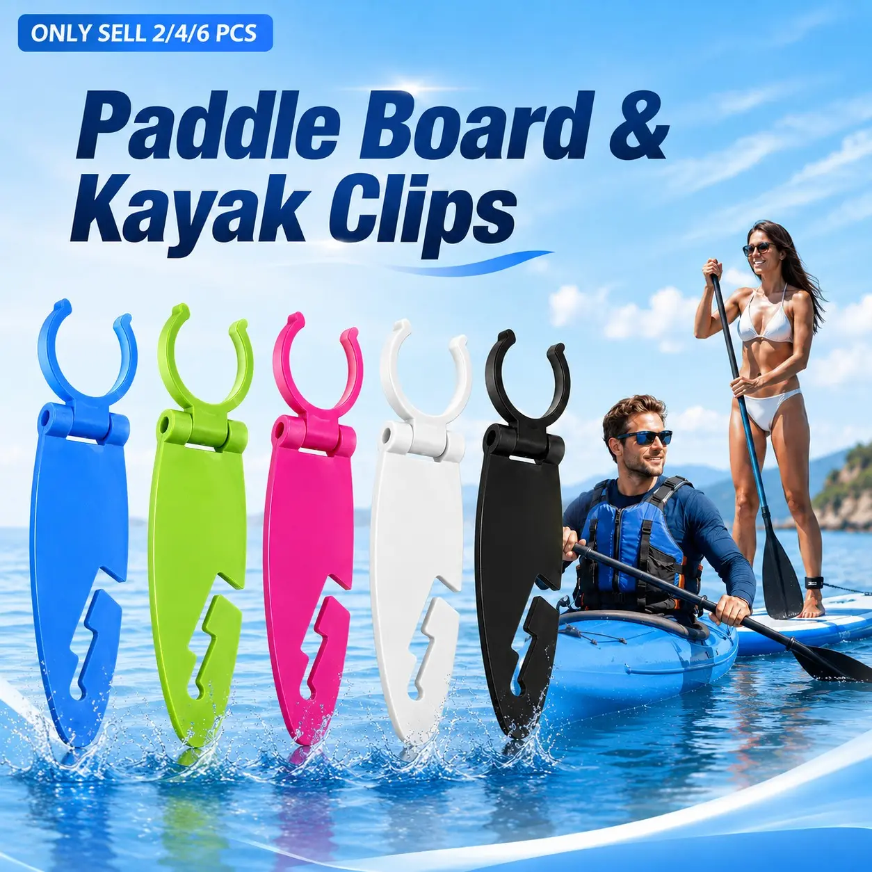 2/4/6PCS Paddle Board & Kayak Clips, Stable Paddle Holders for Kayaks, Stand Up Paddleboards and Inflatable Boats, Fits Most Boards, Versatile Use, Easy Install Mounting Gear, Easy Installation, Available in Multiple Colors, Outdoor Water Sports Use