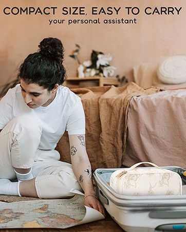 Travel Makeup Bag, Small Floral Cosmetic Bag with Makeup Brush Compartment, Portable Makeup Pouch for Women, Double Layer Cute Toiletry Organizer Bag, Purple Flower