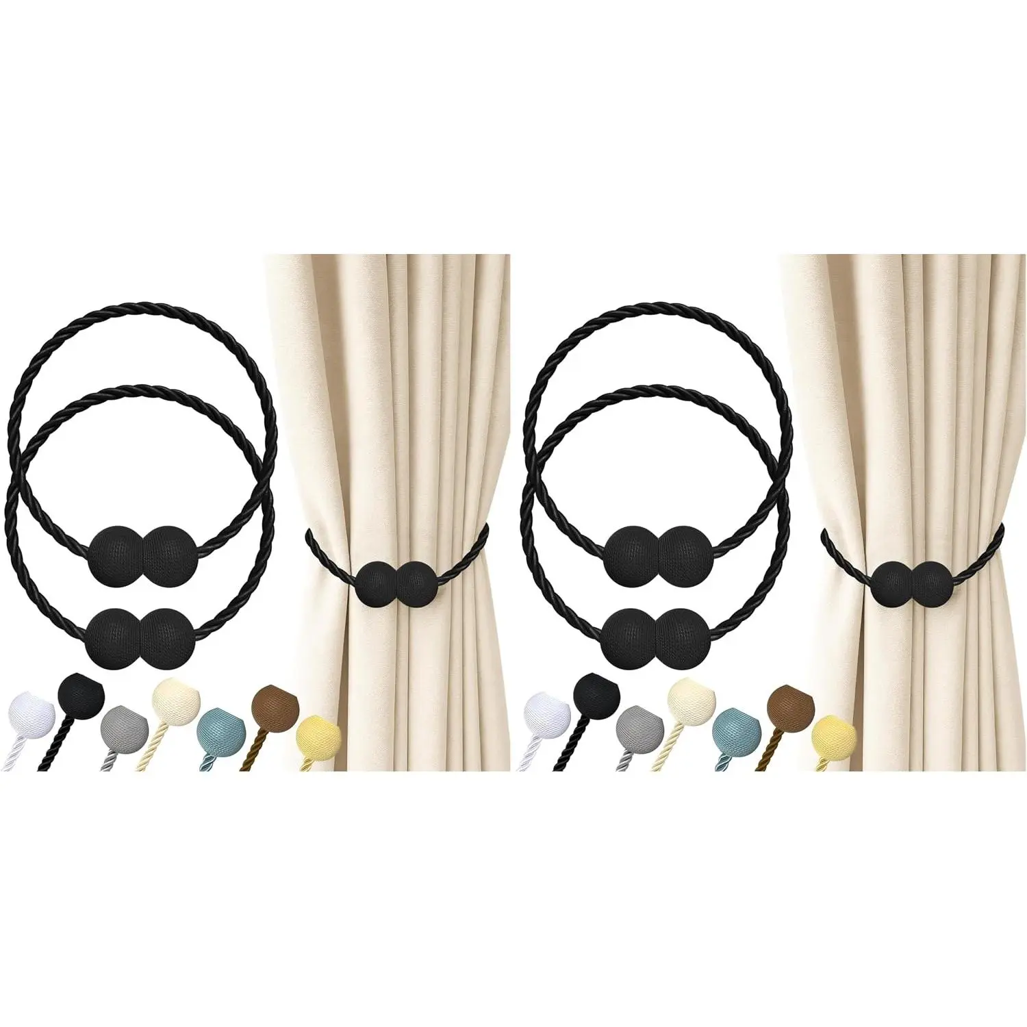 Hion Magnetic Curtain Tiebacks Black 2pcs, Curtain Tiebacks Buckles Holdbacks Holders Hooks Clip for Home Outdoor Bedroom Office Decorative Curtain (Pack of 2)