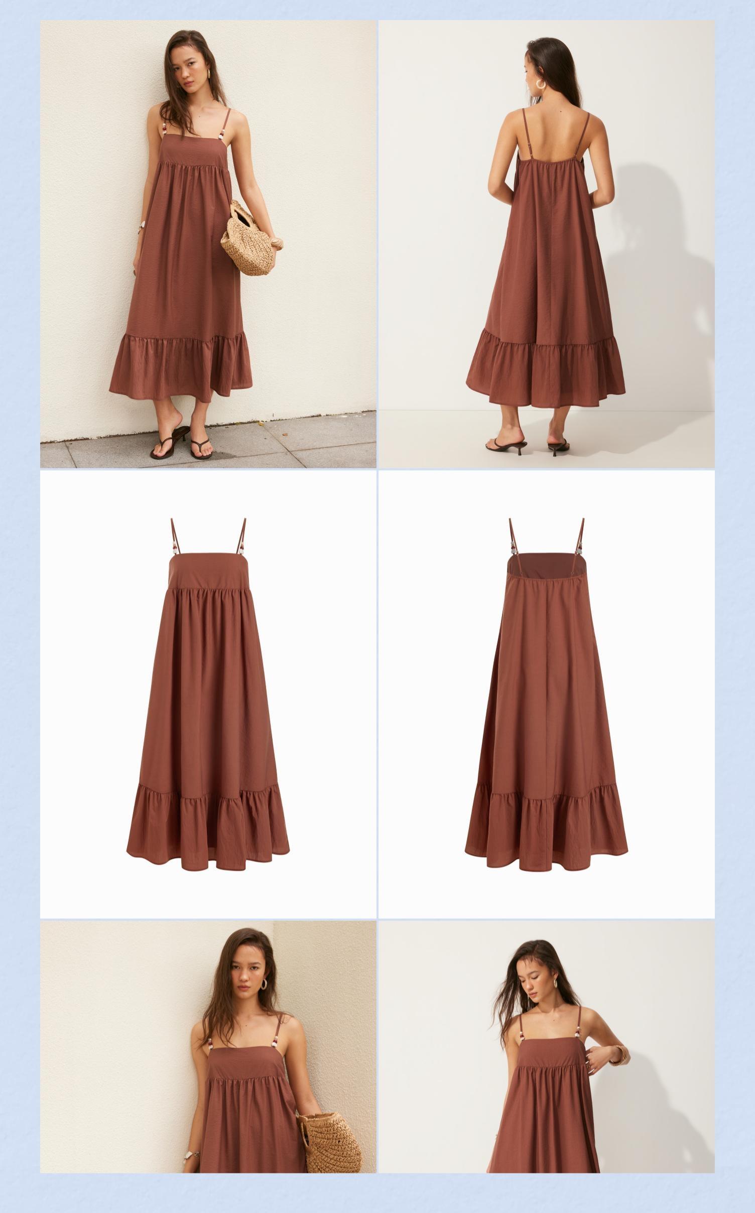 Cider Oversized Ruched Beaded Strap Detail Milkmaid Maxi Dress