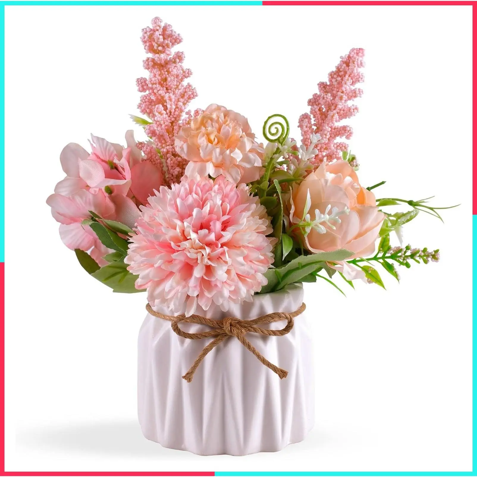 Artificial Potted Pink Flower Desktop Decoration for Indoor Home Office