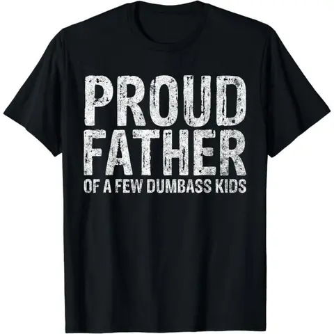Men's Cotton Short-Sleeve Round Neck Graphic T-Shirt - Proud Father of 1 Dumbass Kid Casual Streetwear Stretch Top, Comfy Menswear for Father's Day