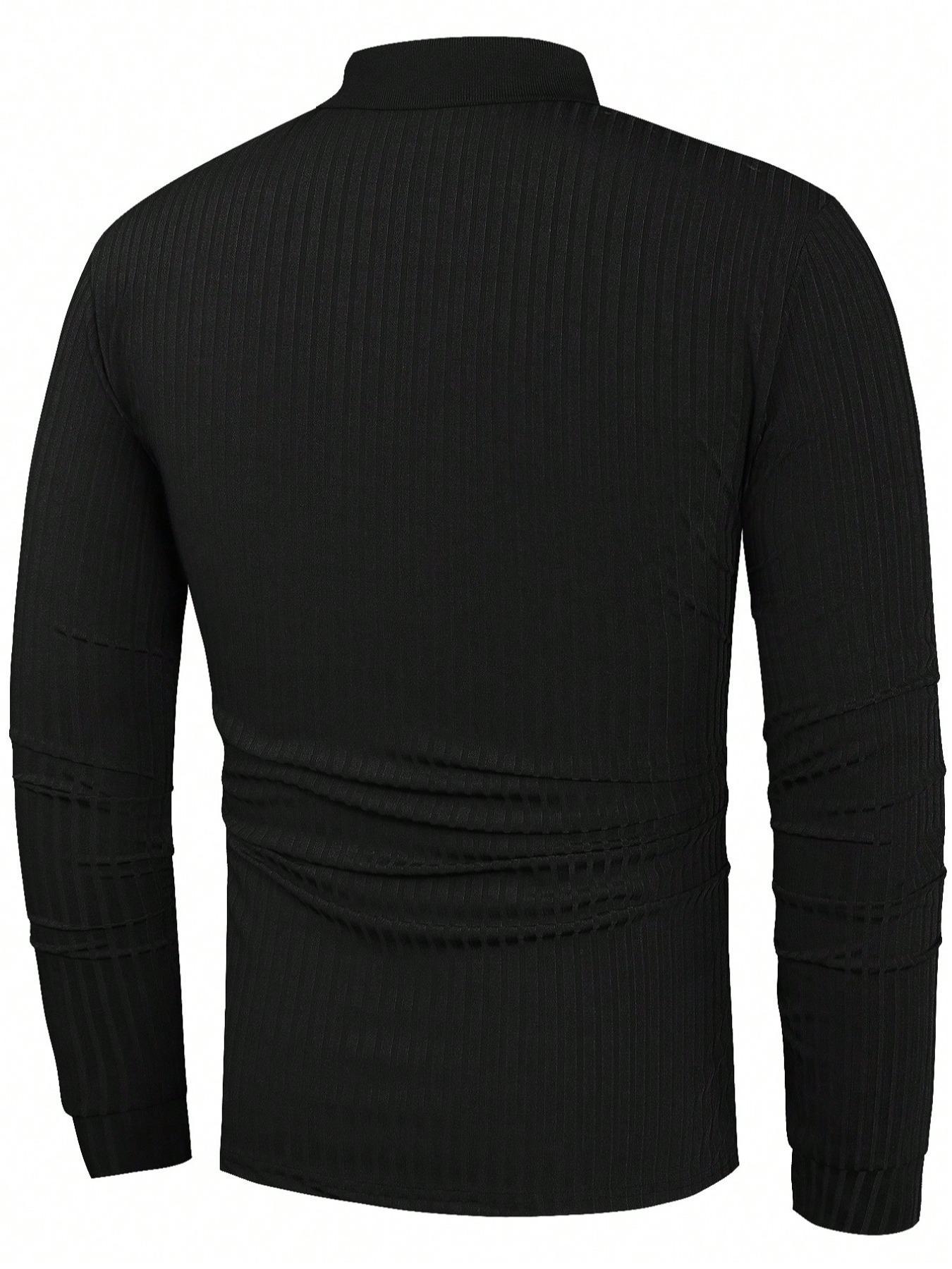 Men's Solid Color Button Polo Shirt, Regular Fit Business Casual Long Sleeve Top, Spring & Fall Fashion, Daily Wear Men's Clothing